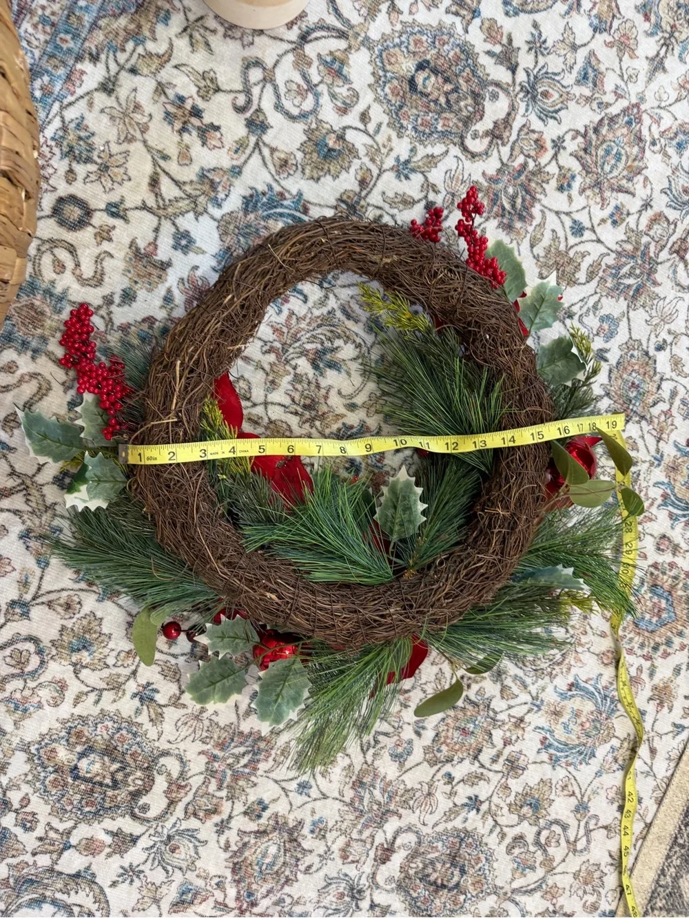 New Red Poinsettia & Pine Holiday Wreath - Classic Seasonal Door Accent